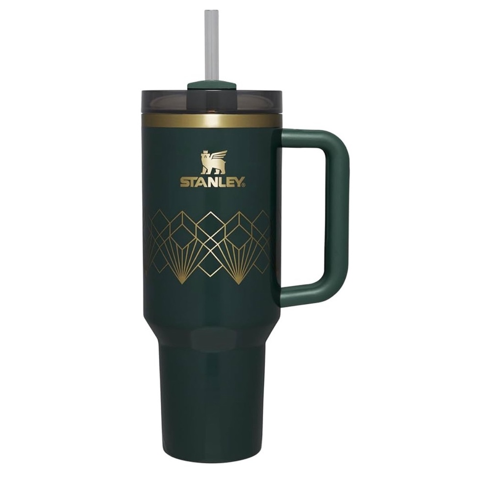 Stanley 40 oz Forest Gloss Deco Dark Green Mug with Gold Design